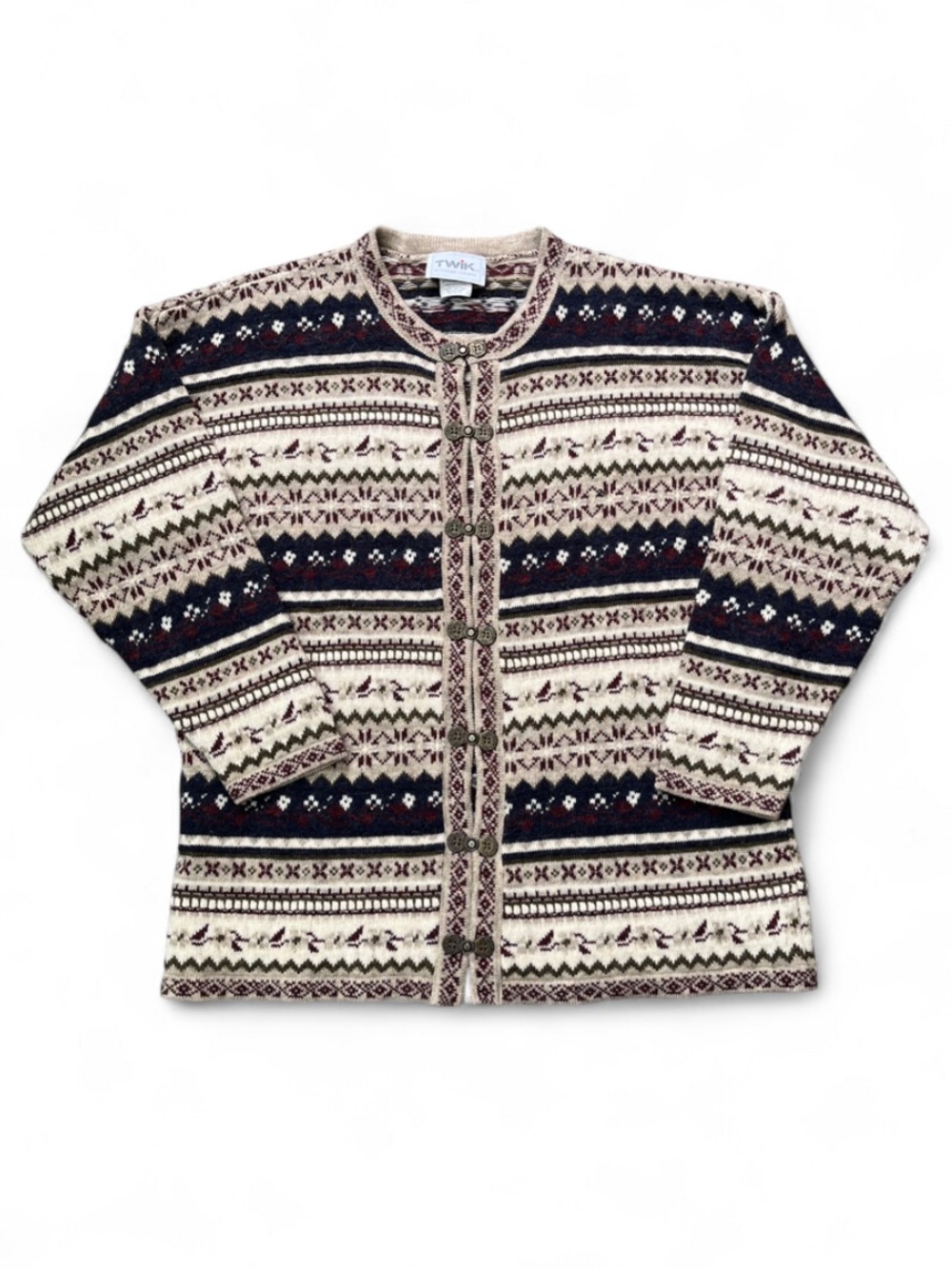 Vintage Twik size M wool and acrylic Nordic Fair Isle Cardigan Sweater